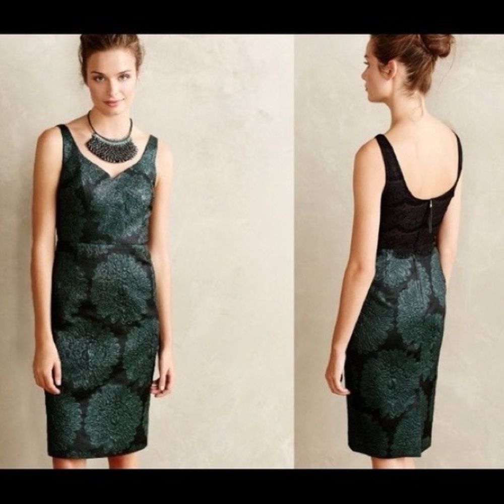 Anthropologie Leifsdottir Hidden Blooms Dress 14 black and green